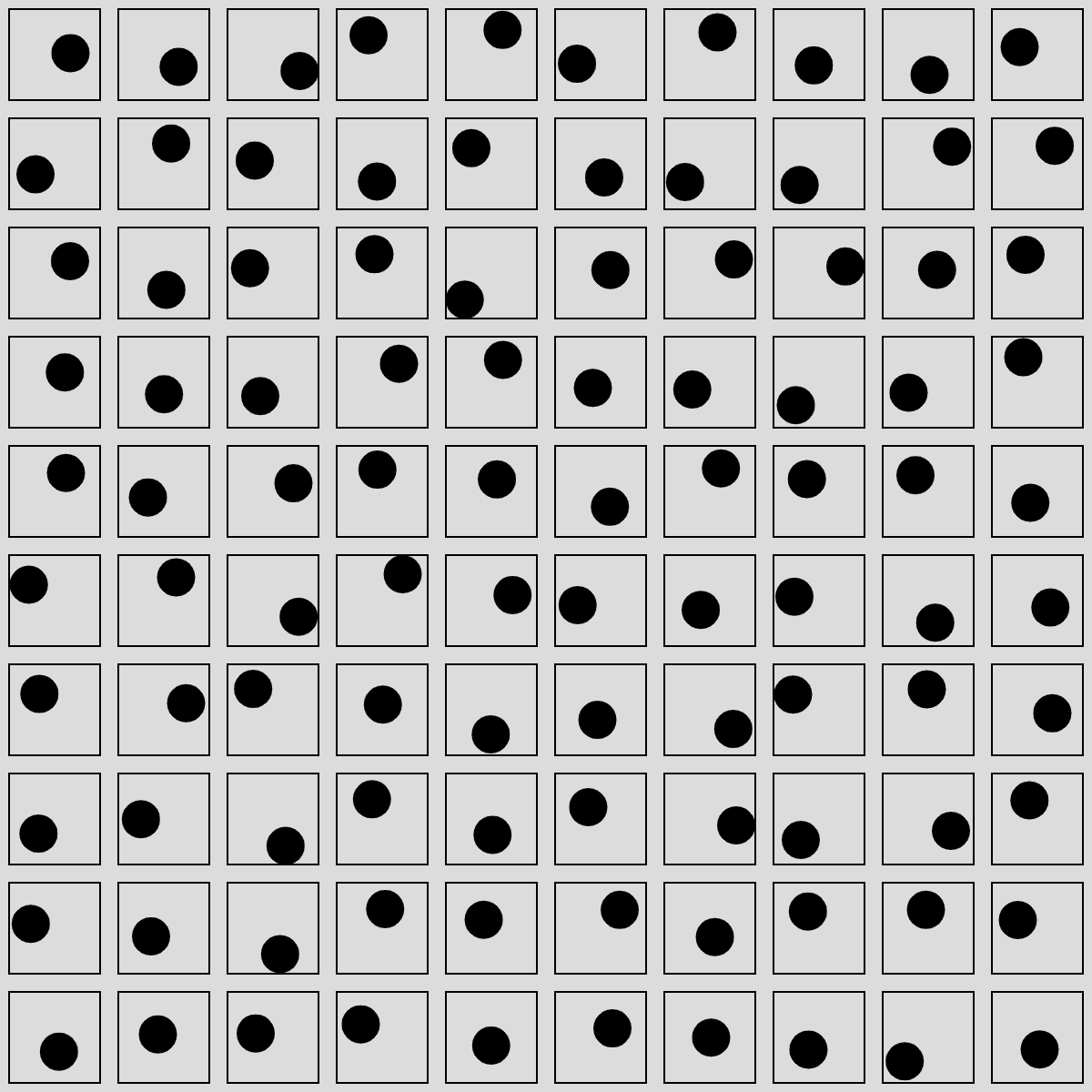 an image of circles randomly placed in a series of squares