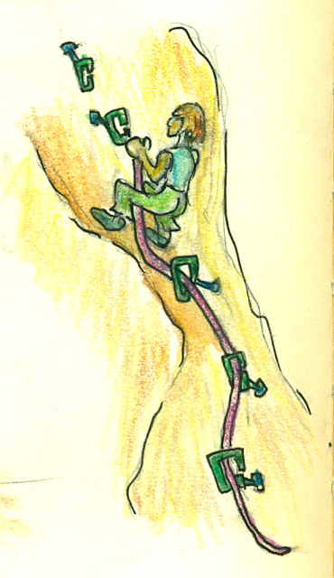 image of man lead climbing