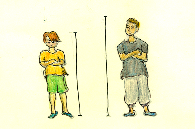 drawing of two guys, different height and build