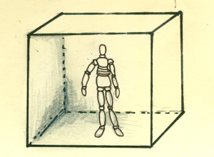 wooden drawing figure in cube