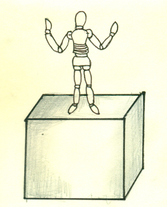 wooden drawing figure on cube