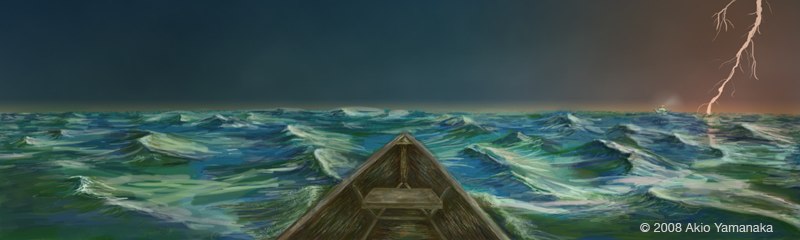 wooden boat on stormy waters